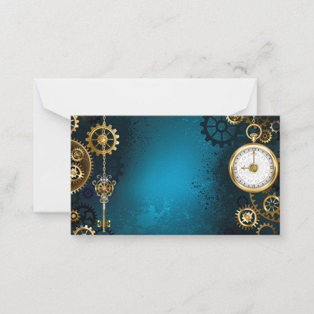 Steampunk turquoise Background with Gears Card (Front)