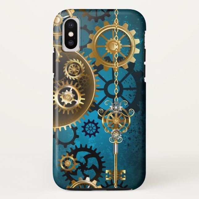Steampunk turquoise Background with Gears Case-Mate iPhone Case (Back)