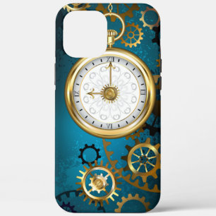 Steampunk turquoise Background with Gears iPhone 12 Pro Max Case