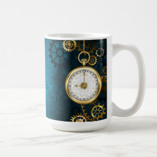 Steampunk turquoise Background with Gears Coffee Mug
