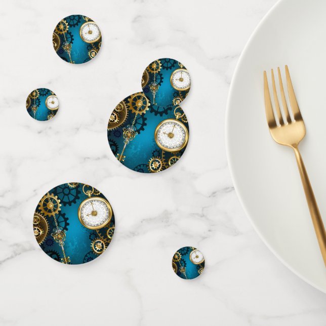 Steampunk turquoise Background with Gears Confetti (Group)