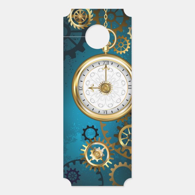 Steampunk turquoise Background with Gears Door Hanger (Front)