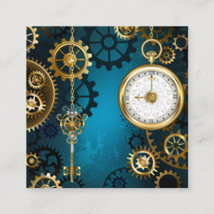 Steampunk turquoise Background with Gears Enclosure Card
