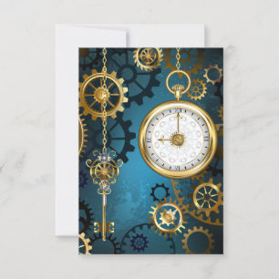 Steampunk turquoise Background with Gears Invitation