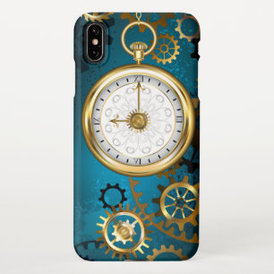 Steampunk turquoise Background with Gears iPhone Case