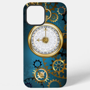 Steampunk turquoise Background with Gears iPhone 12 Pro Max Case