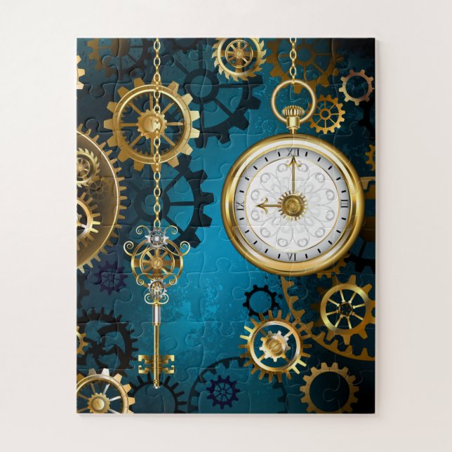 Steampunk turquoise Background with Gears Jigsaw Puzzle (Vertical)