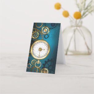 Steampunk turquoise Background with Gears Loyalty Card