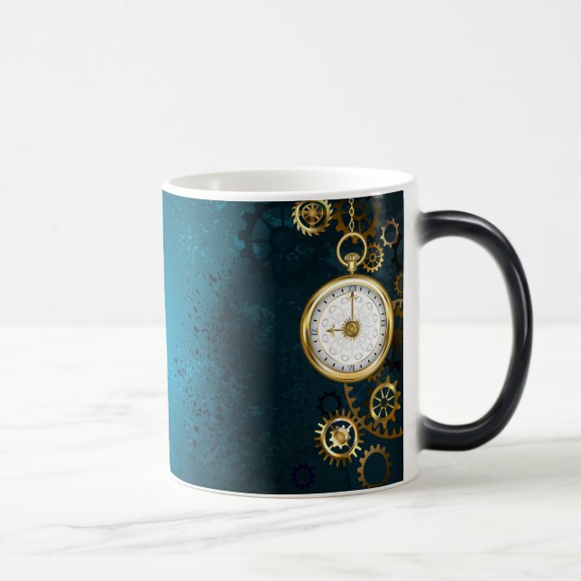 Steampunk turquoise Background with Gears Magic Mug (Right)