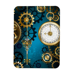 Steampunk turquoise Background with Gears Magnet