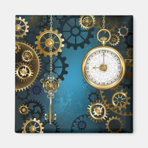 Steampunk turquoise Background with Gears Magnet