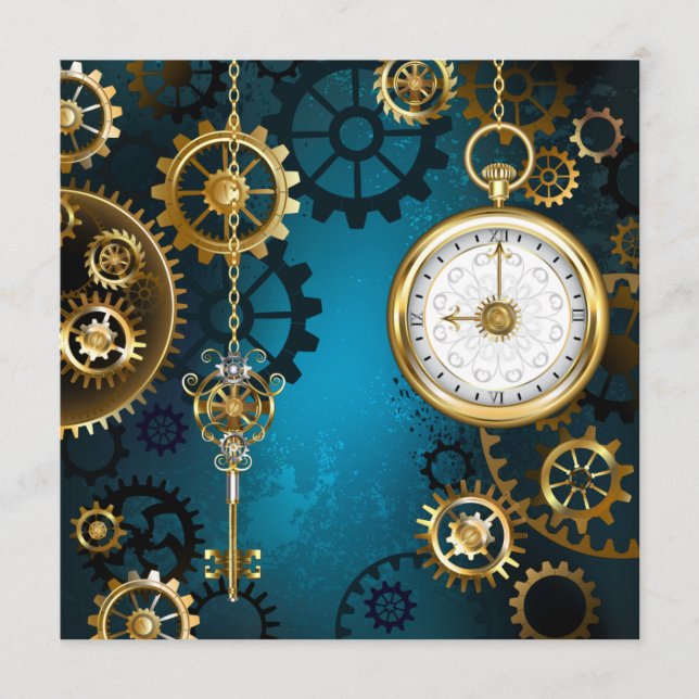 Steampunk turquoise Background with Gears Menu (Front)