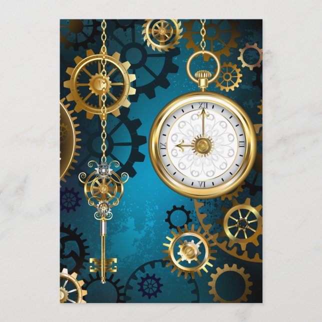 Steampunk turquoise Background with Gears Menu (Front)