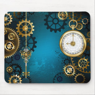 Steampunk turquoise Background with Gears Mouse Pad