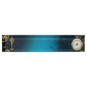 Steampunk turquoise Background with Gears Nameplate