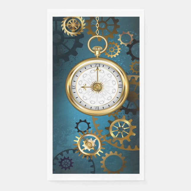 Steampunk turquoise Background with Gears Napkin (Front)