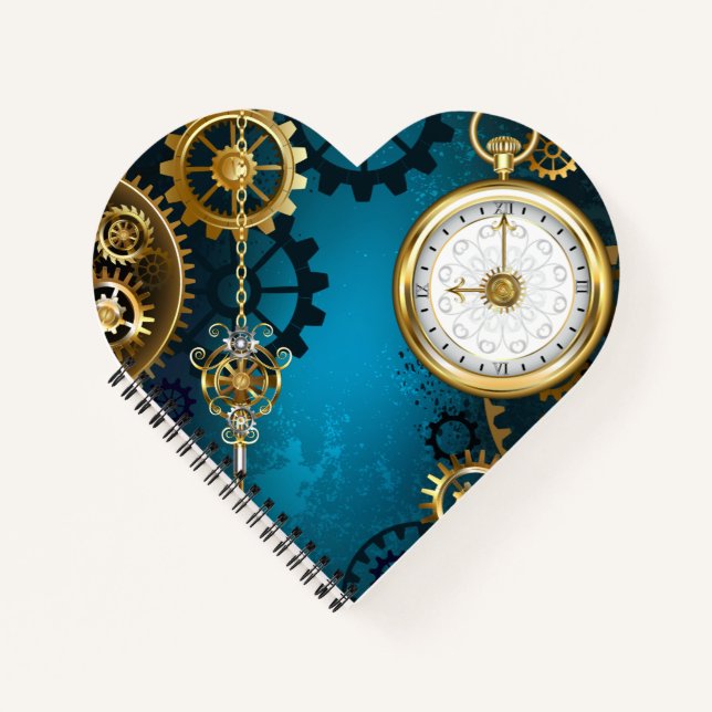 Steampunk turquoise Background with Gears Notebook (Front)