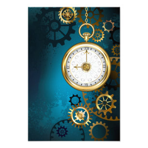 Steampunk turquoise Background with Gears Photo Print