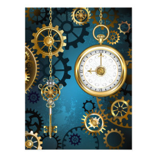 Steampunk turquoise Background with Gears Photo Print
