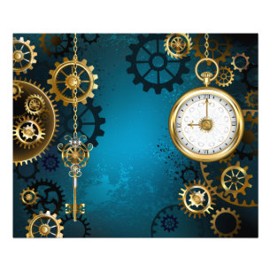 Steampunk turquoise Background with Gears Photo Print