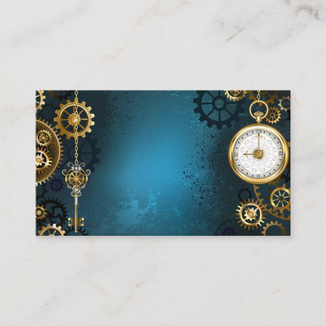 Steampunk turquoise Background with Gears Place Card (Front)