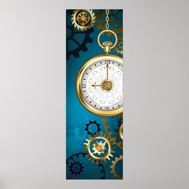 Steampunk turquoise Background with Gears Poster (Front)