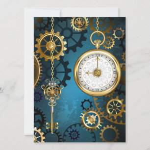 Steampunk turquoise Background with Gears Save The Date