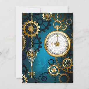 Steampunk turquoise Background with Gears Save The Date