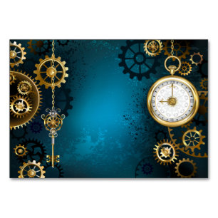 Steampunk turquoise Background with Gears Table Number