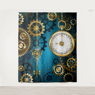 Steampunk turquoise Background with Gears Tapestry