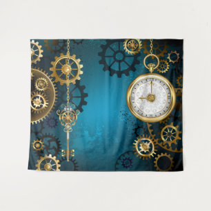 Steampunk turquoise Background with Gears Tapestry