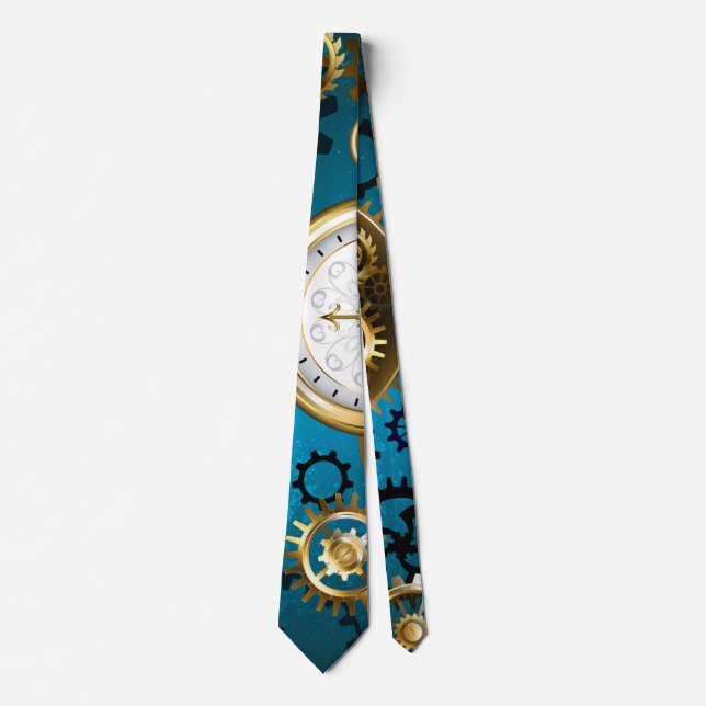 Steampunk turquoise Background with Gears Tie (Front)