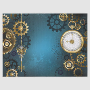 Steampunk turquoise Background with Gears Tissue Paper