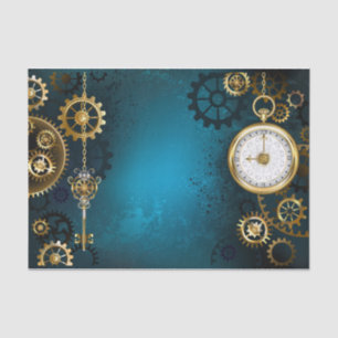 Steampunk turquoise Background with Gears Tissue Paper