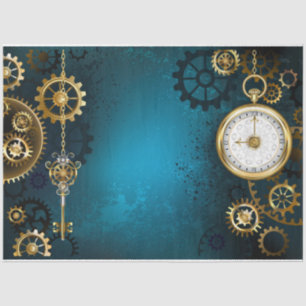 Steampunk turquoise Background with Gears Tissue Paper