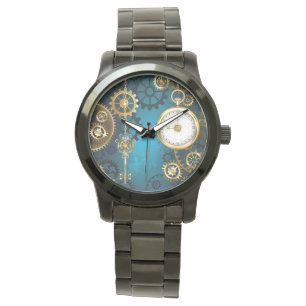 Steampunk turquoise Background with Gears Watch