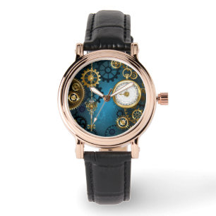 Steampunk turquoise Background with Gears Watch