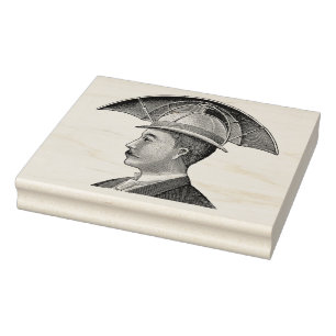Steampunk Umbrella Hat Man Vintage Art Stamp