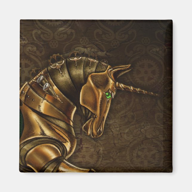 Steampunk Unicorn Damask Magnet (Front)