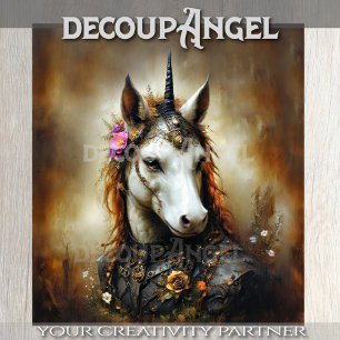 Steampunk Unicorn & Floral Fantasy Decoupage  Tissue Paper