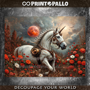 Steampunk Unicorn in magic flower planet Tissue Paper