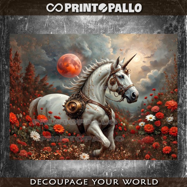 Steampunk Unicorn in magic flower planet Tissue Paper (Creator Uploaded)