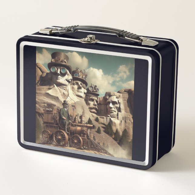 Steampunk US Monument Mount Rushmore SD Metal Lunch Box (Front)