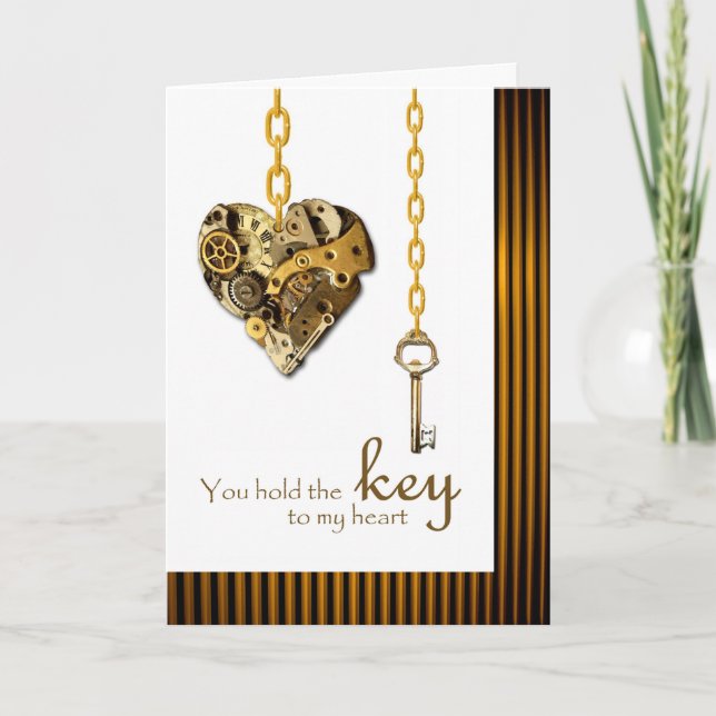 Steampunk Valentine's for Sweetheart Key Holiday Card (Front)