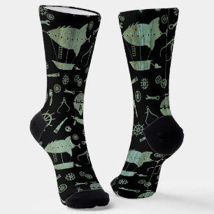 Steampunk Verdigris Airships Subtly Monogrammed Socks
