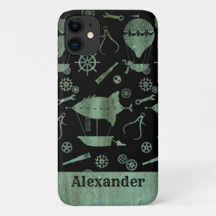Steampunk Verdigris Airships Theme Custom Name iPhone 11 Case