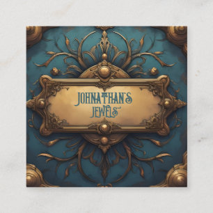 Steampunk Verdigris and Gold Square Business Card