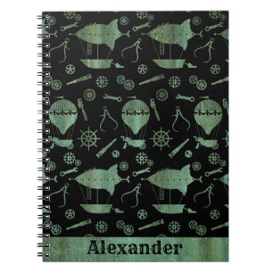Steampunk Verdigris Bronze Airships Custom Name Notebook