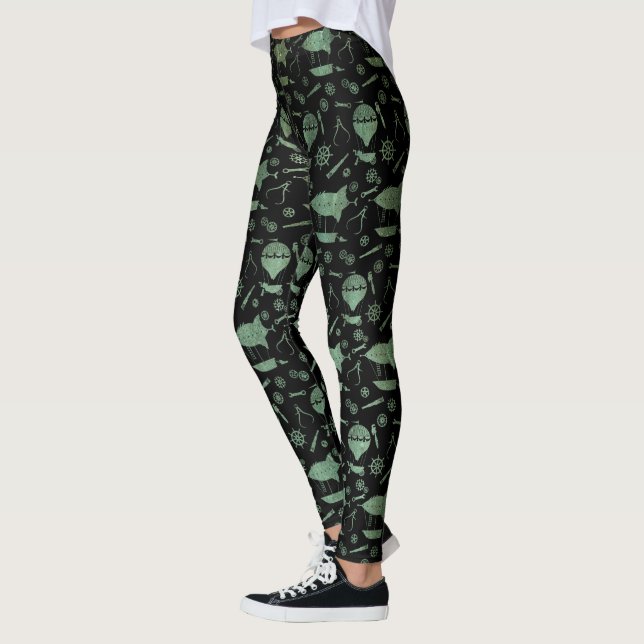 Steampunk Verdigris Bronze Airships Leggings (Left)