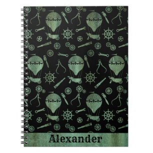 Steampunk Verdigris Bronze Ballooning Custom Name Notebook